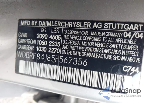 2005 Mercedes-Benz C 320 Luxury 4Matic z USA, uszkodzony, nr VIN WDBRF84J85F567356